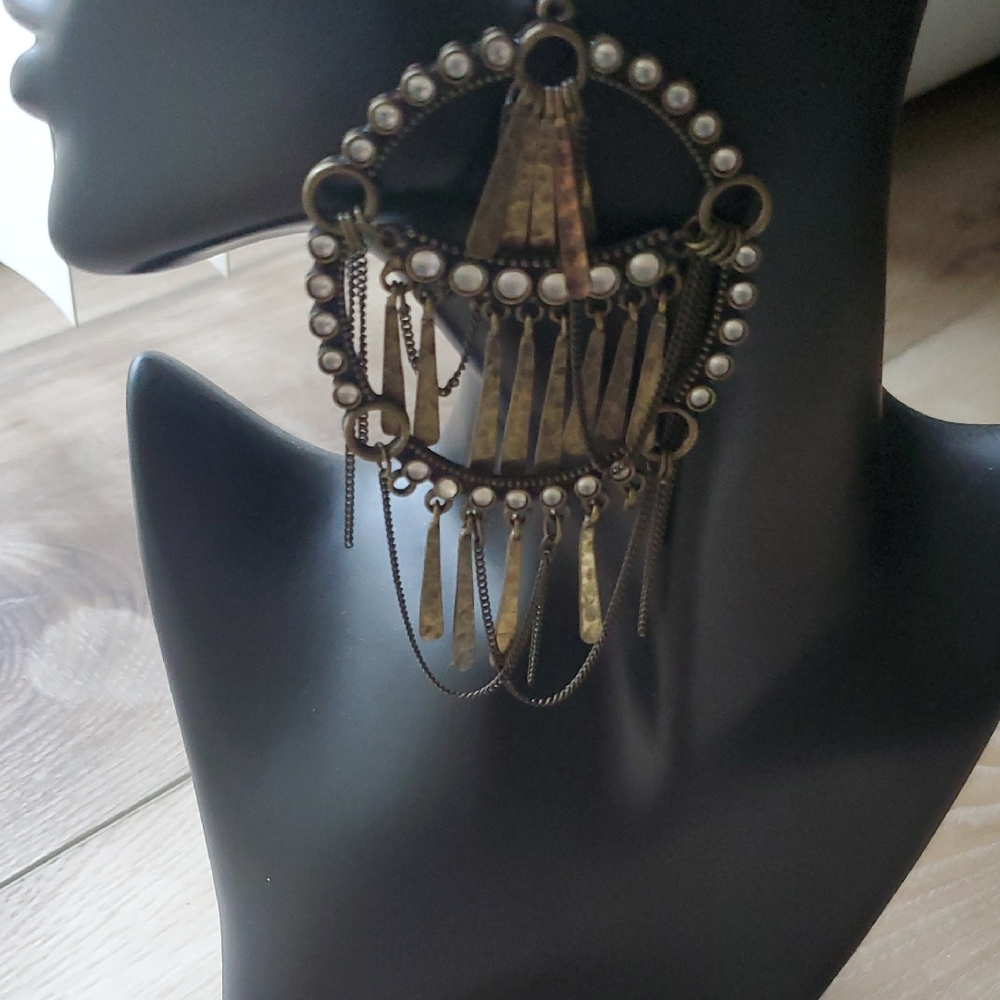 All Saints Spitalfields Antiqued Gold with Clear Cabuchon Statement Earrings